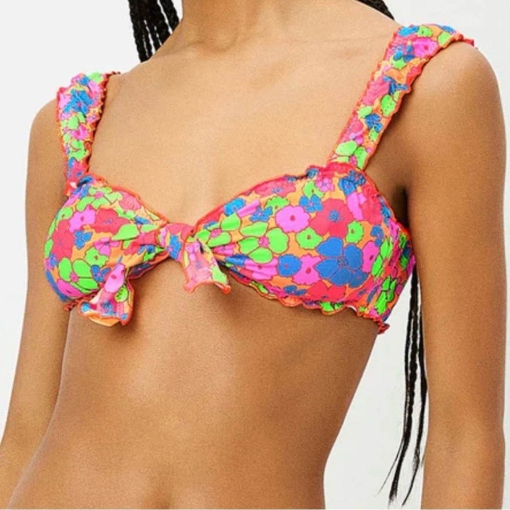 Frankie’s Bikinis Colby Groovy Tie Front Ruffle Bikini Top
